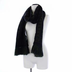 Alexander McQueen スカル柄 マフラー フリンジ 45×180 紺 緑 ネイビー グリーン