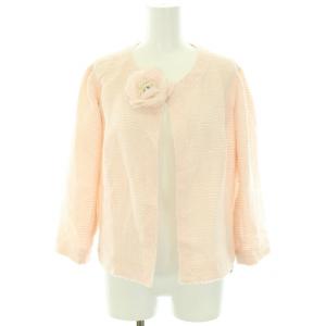 Leilian ノーカラージャケット ウール混 七分袖 薄手 コサージュ付き 大きいサイズ 13 XL ベビーピンク