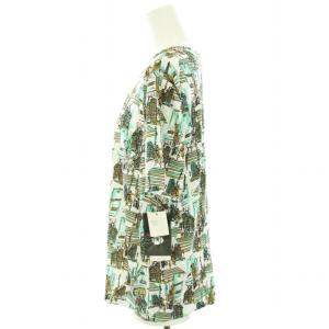 Leilian カットソー Tシャツ ギャザー 半袖 大きいサイズ 総柄 タグ付き 17+ XXXL 白 ホワイト 緑 グリーン 茶 ブラウン