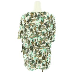 Leilian カットソー Tシャツ ギャザー 半袖 大きいサイズ 総柄 タグ付き 17+ XXXL 白 ホワイト 緑 グリーン 茶 ブラウン
