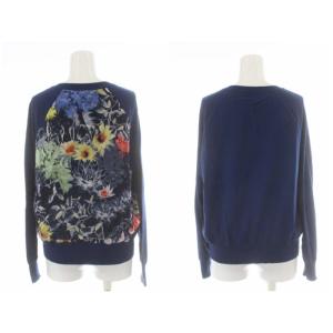 PAUL SMITH 2WAYカーディガン 長袖 リバーシブル ノーカラー ジップアップ 総柄 切替 XL 青 ブルー