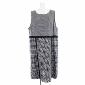 ロングワンピース ウール 千鳥格子 チェック 切替 ノースリーブ 大きいサイズ 17+ XXL 黒 ブラック