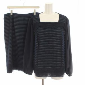 セットアップ 上下 ブラウス シャツ プルオーバー 台形スカート シアー チェック レース 大きいサイズ ミモレ ロング 長袖