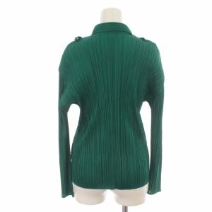 PLEATS PLEASE ISSEY MIYAKE イッセイミヤケ プリーツブラウス フリル ステンカラー L グリーン