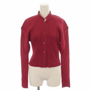 イッセイ ミヤケ ブラウス シャツ スタンドカラー プリーツ 長袖 3 L レッド