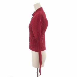 PLEATS PLEASE ISSEY MIYAKE イッセイ ミヤケ ブラウス シャツ スタンドカラー プリーツ 長袖 3 L レッド