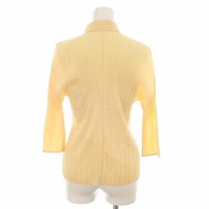 PLEATS PLEASE ISSEY MIYAKE イッセイ ミヤケ シャツ ブラウス ステンカラー エンボス加工 柄 プリーツ 七分袖 3 L アイボリー
