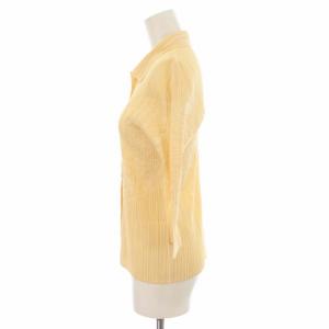 PLEATS PLEASE ISSEY MIYAKE イッセイ ミヤケ シャツ ブラウス ステンカラー エンボス加工 柄 プリーツ 七分袖 3 L アイボリー