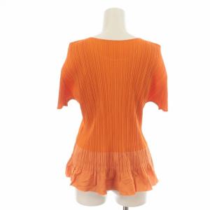 PLEATS PLEASE ISSEY MIYAKE カットソー ブラウス  プルオーバー カットオフ プリーツ 半袖 3 オレンジ