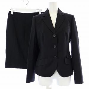 スーツ セットアップ 上下 テーラードジャケット シングル タイトスカート ひざ丈 肩パッド サイドジップ ウール 38 M