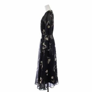 CELFORD 花柄ロングワンピース 長袖 シアー 38 M 黒 ブラック