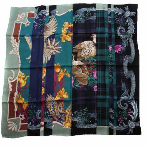 スカーフ ストール 総柄 花 アニマル チェック ストライプ 切替 シルク イタリア製 マルチカラー