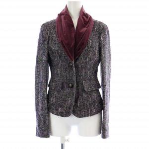 ETRO セットアップ 上下 ジャケット シングル タイトスカート ひざ丈 ツイード ショールカラー ウール混 40 L 紫 パープル系