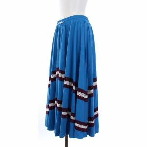 VALENTINO プリーツスカート レース切替 L ターコイズブルー