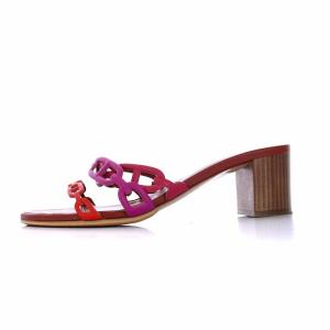 HERMES シェーヌダンクル ミュール サンダル チャンキーヒール レザー 38 赤