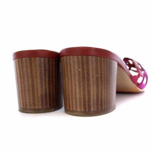 HERMES シェーヌダンクル ミュール サンダル チャンキーヒール レザー 38 赤