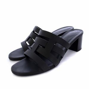 アミカ ミュール サンダル チャンキーヒール レザー 38 2黒