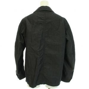 DANTON カバーオール シャツジャケット ラウンドカラー ロゴワッペン 麻混 リネン混 34 XS 黒 ブラック