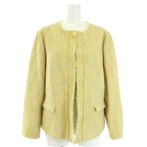 ノーカラージャケット ツイード 背抜き 大きいサイズ 13+ L 黄色 イエロー