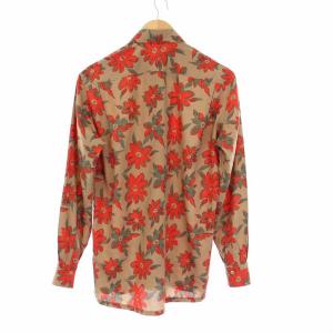 LANVIN COLLECTION 22SS シャツ 長袖 総柄 花柄 比翼ボタン 46 M ベージュ レッド 赤
