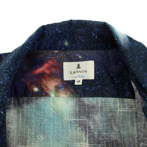 LANVIN en Bleu 19SS シャツ オープンカラー 半袖 宇宙柄 コスモ柄 麻混 リネン混 46 S 青 ブルー
