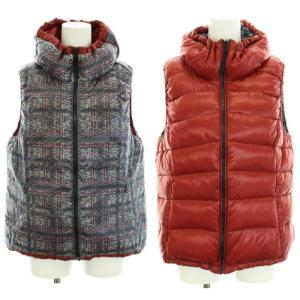 ダウンベスト リバーシブル ジップアップ ナイロン 総柄 11 L 青 ブルー 赤 レッド