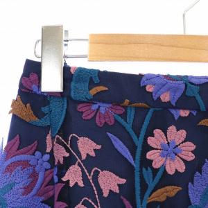 GRACE CONTINENTAL 20AW フラワー刺繍イレヘムスカート ロング ミモレ フレア チュール シアー シースルー 花柄 総柄 36 S 紺 ネイビー