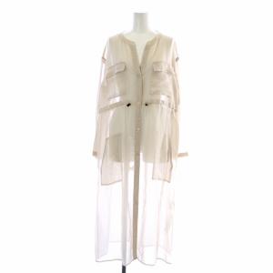 シアーシャツワンピース ロング ミモレ フレア スリットネック 長袖 シースルー 36 S ベージュ 39231102