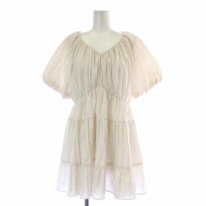 22SS ティアードパフトップ ブラウス フレア ギャザー 半袖 フレンチスリーブ パフスリーブ Vネック 36 S 白 ホワイト