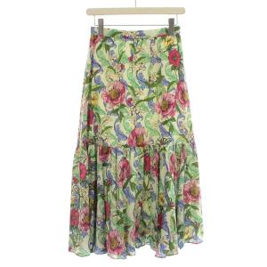 22SS スカート 花柄 ロング ポリエステル 36 S 黄緑 グリーン ピンク