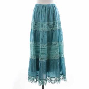 フレアスカート ギャザースカート ロング レース 36 S ターコイズブルー 水色