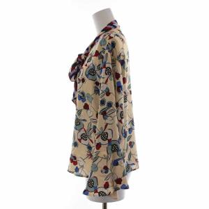GRACE CONTINENTAL ブラウス シャツ 長袖 薄手 リボン 柄 36 M ベージュ マルチカラー