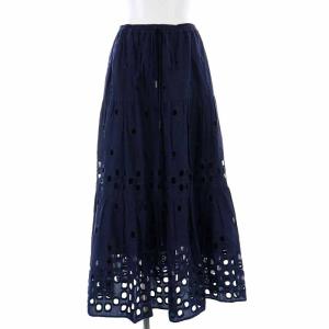 Grace Class キカカットワーク フレアスカート ロング コットン 36 S 紺 ネイビー