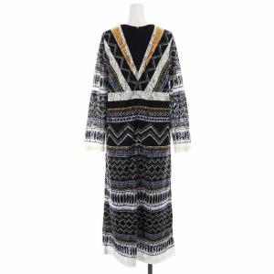 GRACE CONTINENTAL フレアスカート ロング Vネック 総柄 長袖 36 S 黒 ブラック