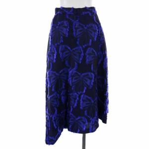 GRACE CONTINENTAL フレアスカート ロング リボン柄 36 S 紺 ネイビー 青 ブルー