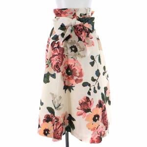 GRACE CONTINENTAL フレアスカート ロング ハイウエスト 花柄 リボン 36 S 白 ホワイト ピンク