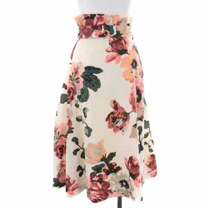 GRACE CONTINENTAL フレアスカート ロング ハイウエスト 花柄 リボン 36 S 白 ホワイト ピンク