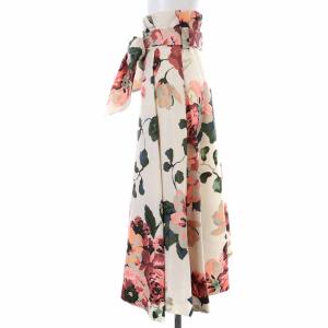 GRACE CONTINENTAL フレアスカート ロング ハイウエスト 花柄 リボン 36 S 白 ホワイト ピンク