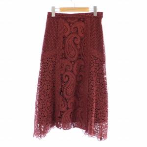 レースパッチフレアスカート ロング ミモレ 36 S ボルドー 19321086