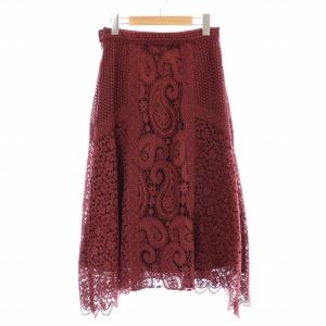 GRACE CONTINENTAL レースパッチフレアスカート ロング ミモレ 36 S ボルドー 19321086