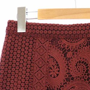 GRACE CONTINENTAL レースパッチフレアスカート ロング ミモレ 36 S ボルドー 19321086
