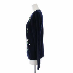 MUVEIL 刺繍入りニットカーディガン 長袖 パール ビーズ クルーネック 38 M 紺 ネイビー MA84KCD001