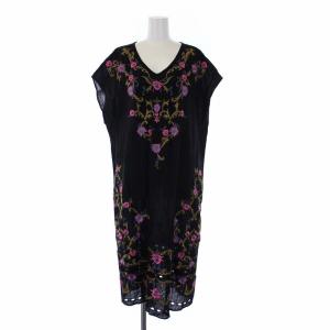 GRACE CONTINENTAL 20AW フラワーカットワークワンピース ロング フレンチスリーブ 花柄 刺繍 36 S 黒 ブラック