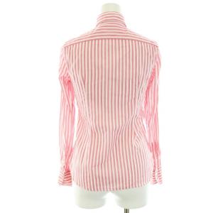 Finamore シャツ ブラウス 長袖 ストライプ コットン スリット 36 S ピンク 白 ホワイト