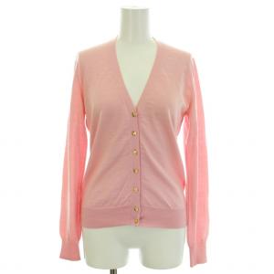 ニットカーディガン Vネック 長袖 ハイゲージ 薄手 XS ピンク ゴールド