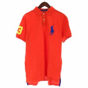 CUSTOM FIT ポロシャツ コットン ビッグポニー 刺繍 L オレンジ