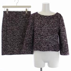 セットアップ 上下 カットソー プルオーバー 七分袖 タイトスカート ひざ丈 ツイード ウール モヘヤ 38 M 紫 パープル