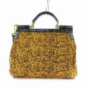 DOLCE&GABBANA ハンドバッグ ショルダーバッグ 2way 総柄 パイソン 切替 黄色 青 イエロー ブルー