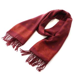 ストール マフラー フリンジ 総柄 絹 シルク カシミヤ ボルドー 黄色 イエロー OH