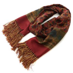 ストール マフラー フリンジ アニマル柄 絹 シルク ボルドー カーキ マルチカラー OH